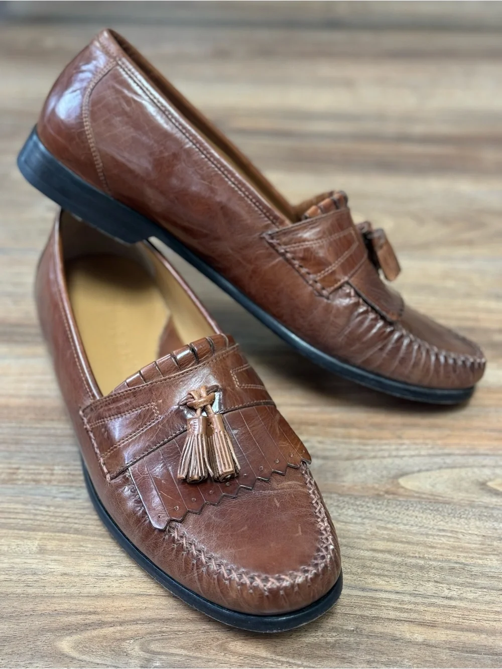 Johnston & Murphy Stanza II Tassel Loafers Men’s 13M Brown Leather Saddle Tan